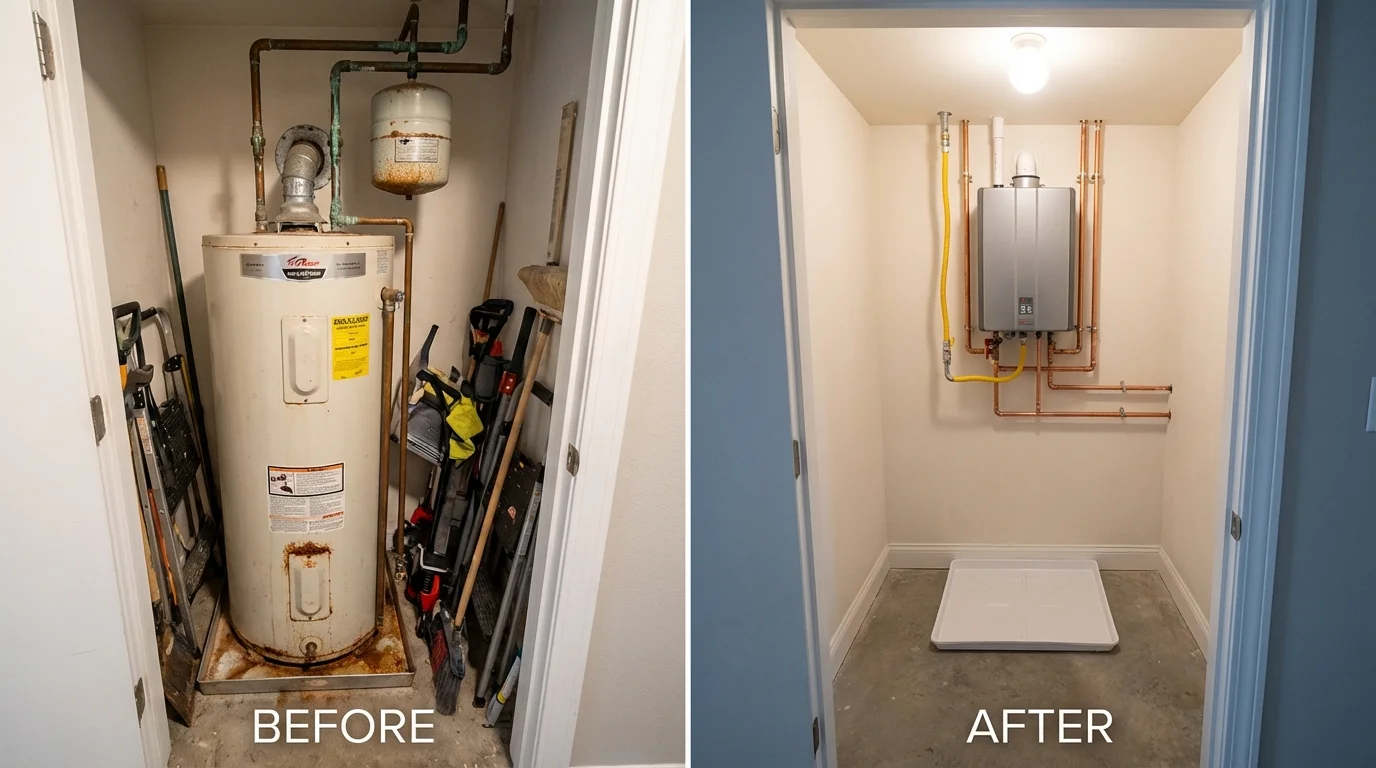 Tank water heater versus wall-mounted tankless unit comparison for Toledo, IA homeowners